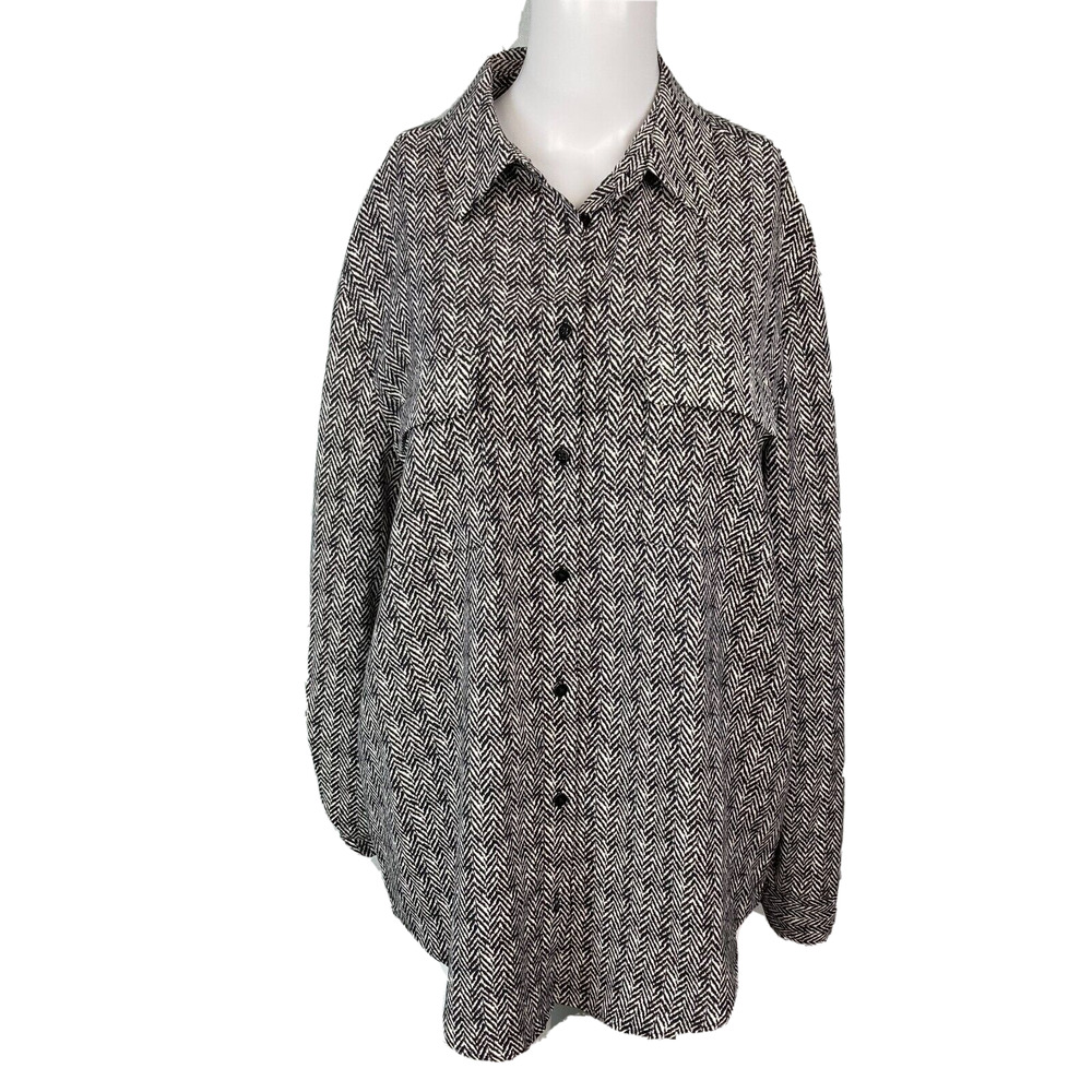 Madison Shirt Womens Sz L Black White Long Sleeve Button Up Pocket Blouse